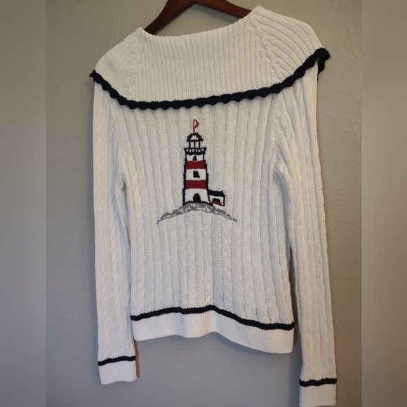 Maeve by Anthropologie Lighthouse Sailor Collar Cable Knit Cardigan White Large - Picture 8 of 16